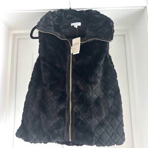 NWT Black Quilted Faux Fur Vest